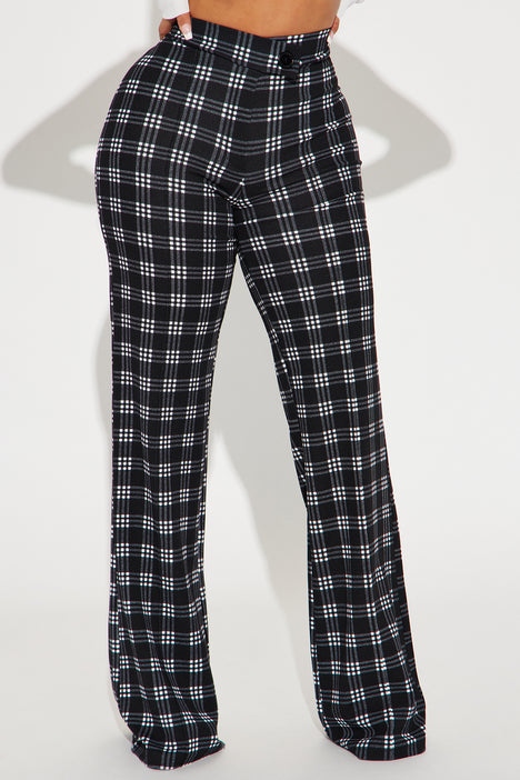 Call It Even Wide Leg Plaid Dress Pant Black White