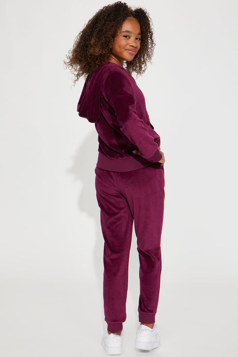 Burgundy velvet tracksuit hot sale