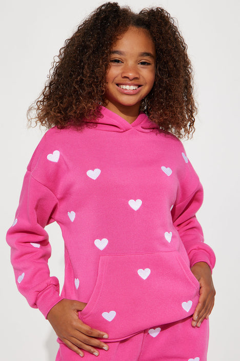 Mini Heart Print Oversized Fleece Hoodie Fuchsia Fashion Nova