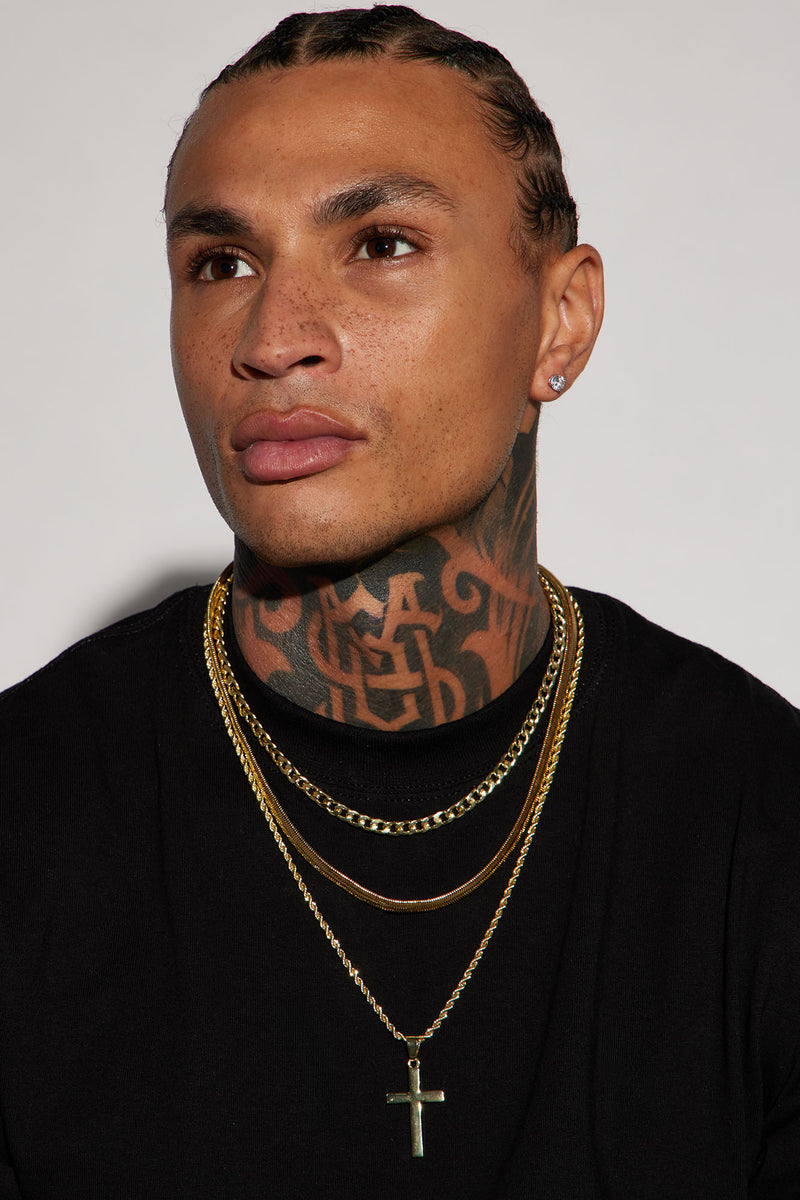 Cross My Way 3 Piece Chain Necklace - Gold | Fashion Nova, Mens Jewelry ...