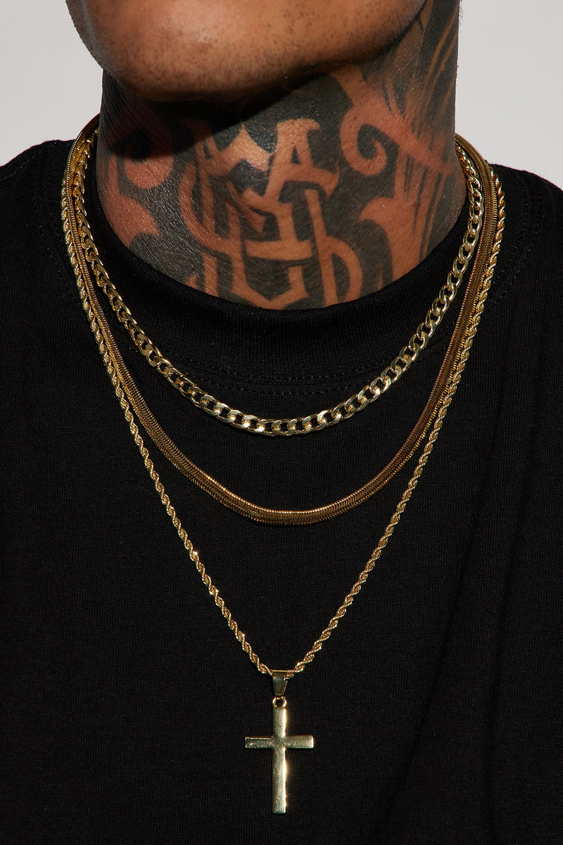 Cross My Way 3 Piece Chain Necklace - Gold | Fashion Nova, Mens Jewelry ...