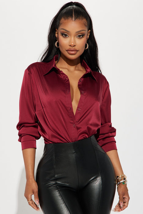 Smooth Talkin Button Down Top Burgundy
