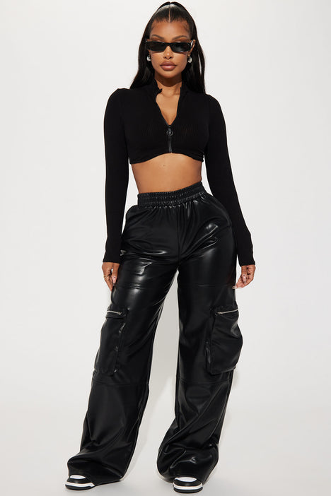 Nikita Ribbed Zip Up Top Black Fashion Nova Basic Tops