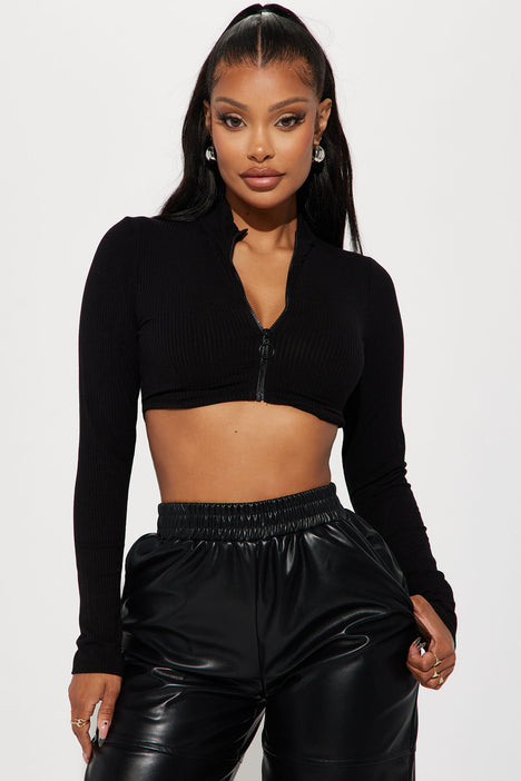 Nikita Ribbed Zip Up Top Black Fashion Nova Basic Tops