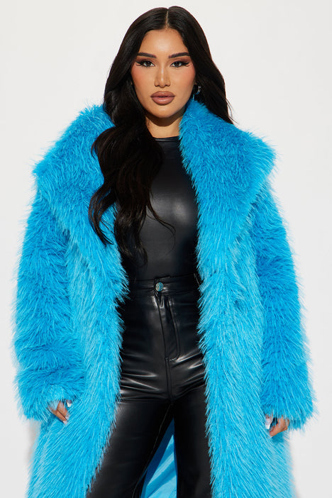 Poppin Off Faux Fur Coat Blue