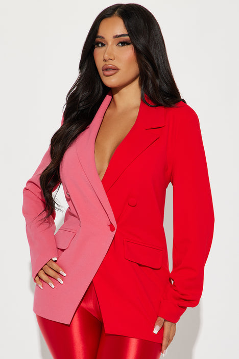 Off To Downtown Color Block Blazer - Pink/combo