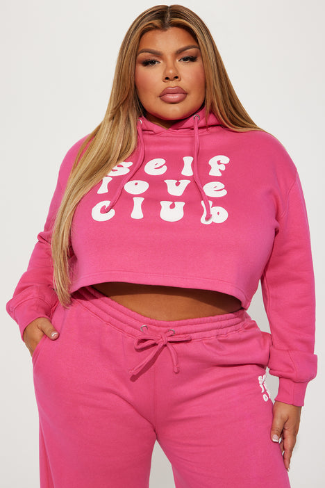 Dark Pink Self Love Club Puff Oversized Hoodie