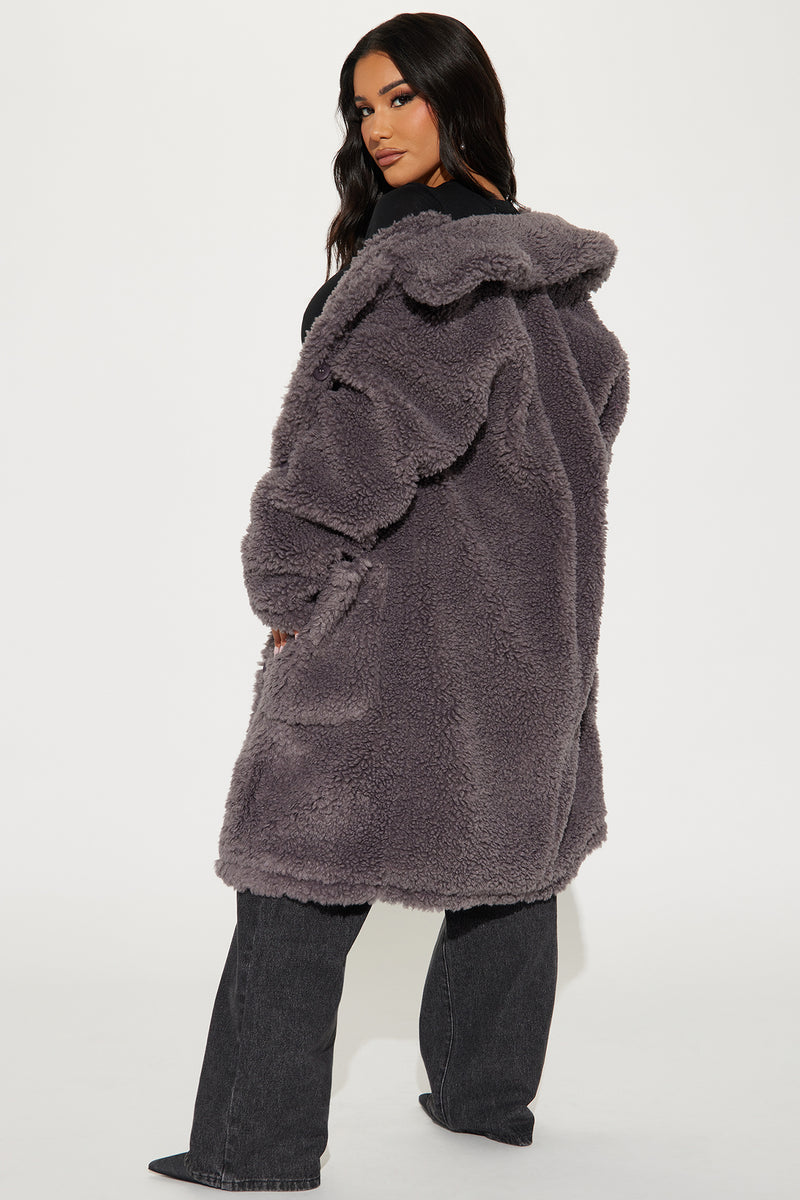 Cold Babe Faux Sherpa Coat - Charcoal | Fashion Nova, Jackets & Coats ...