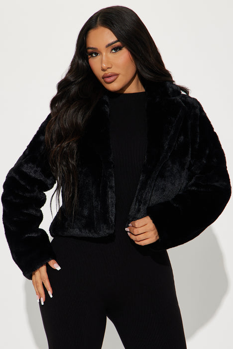 Warm By The Fireside Faux Fur Jacket Black Fashion Nova