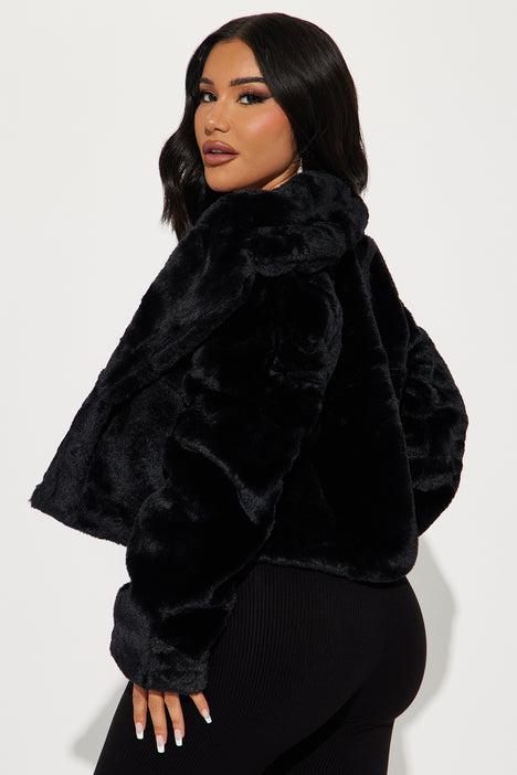 Warm By The Fireside Faux Fur Jacket Black