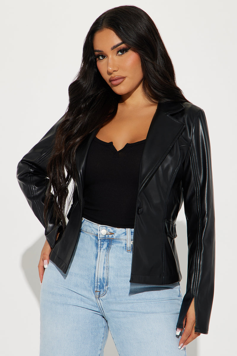 Lia Faux Leather Blazer - Black | Fashion Nova, Jackets & Coats ...