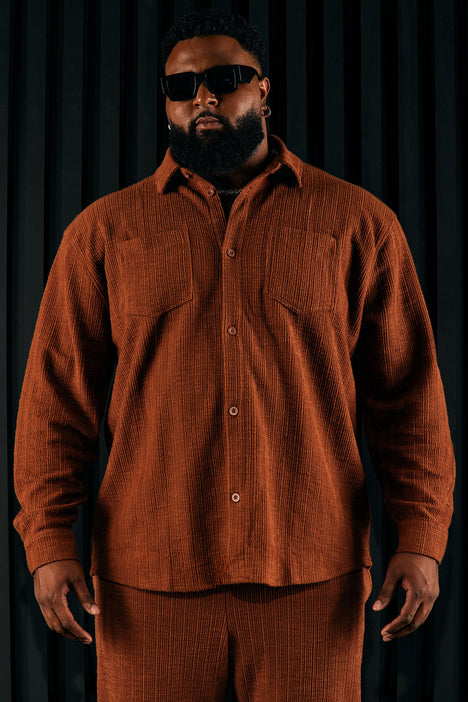 Chocolate brown button up sales shirt