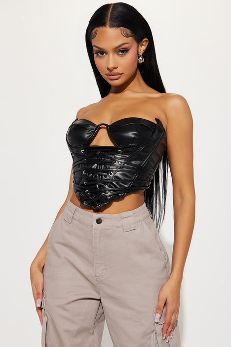 MISS MOLY Womens PU Leather Bustier Crop Top Gothic Punk Push Up Women's Corset  Top Bra 