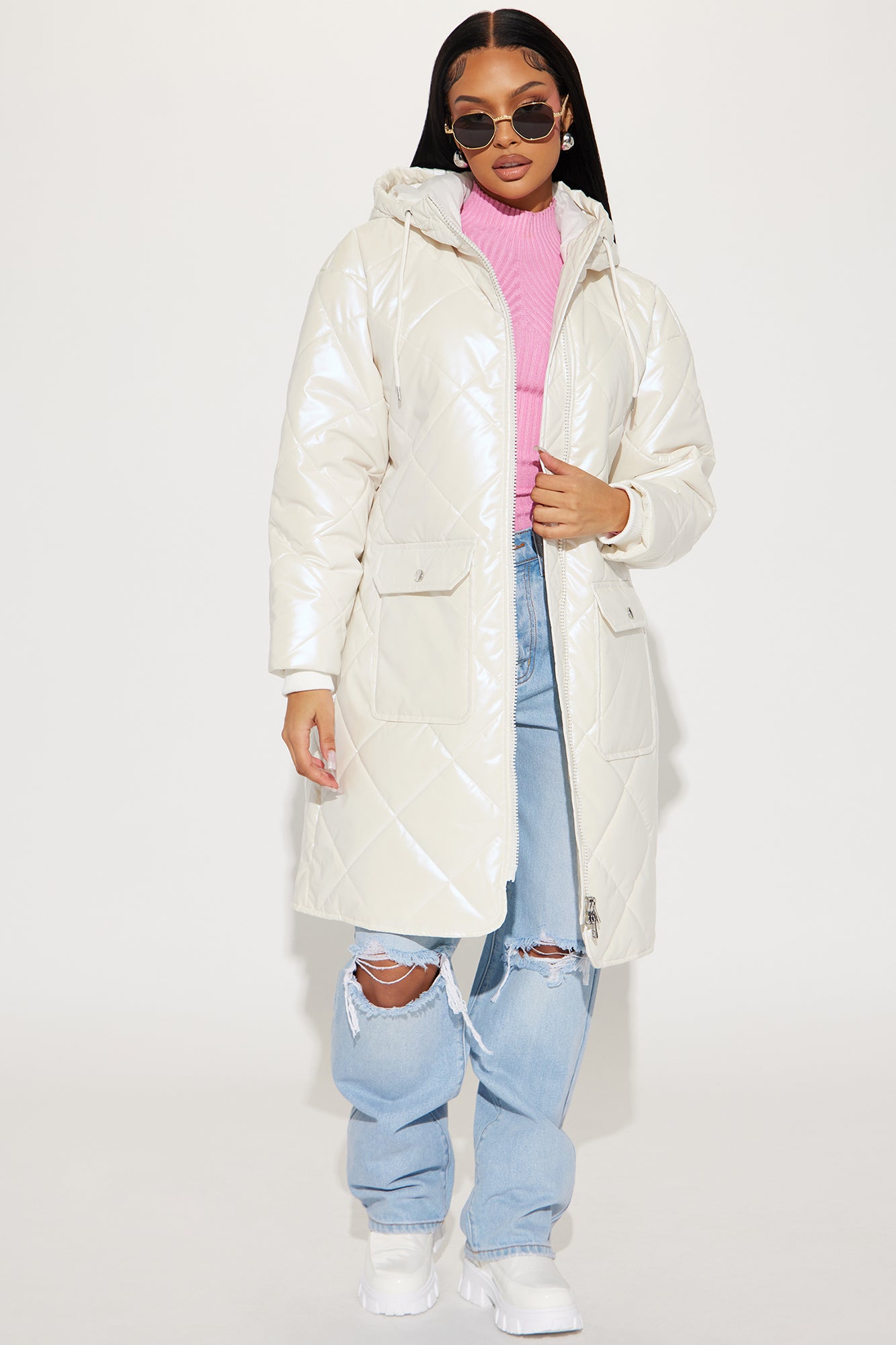 Long puffer hotsell coat cream