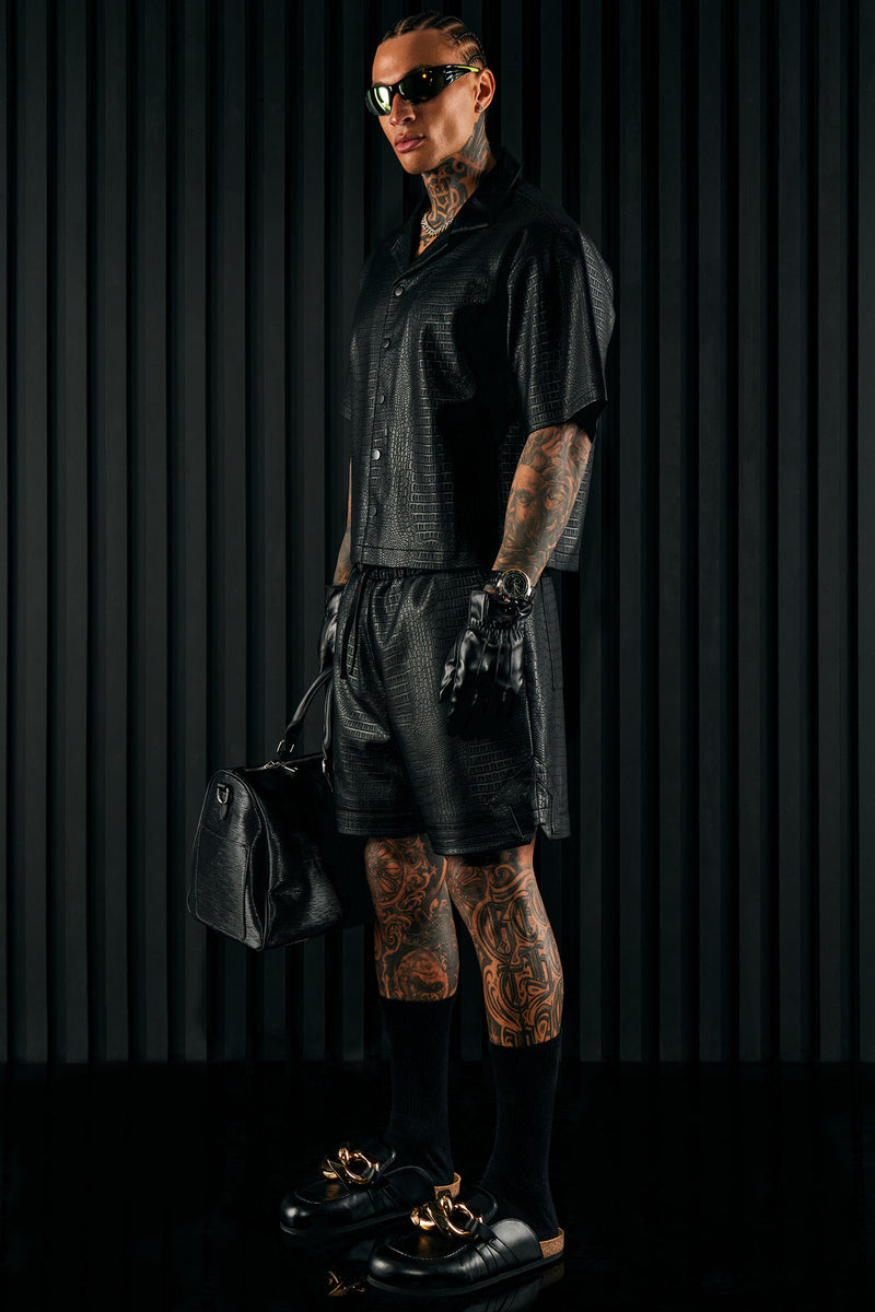 Gotta Run Faux Croc Leather Basketball Shorts Black Fashion Nova
