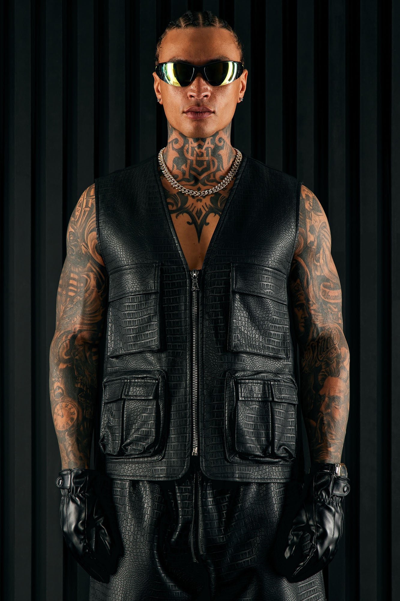 Gotta Run Faux Crocodile Leather Vest Black