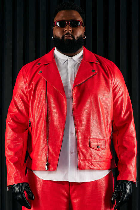 Gotta Run Faux Crocodile Leather Moto Jacket Red Fashion Nova