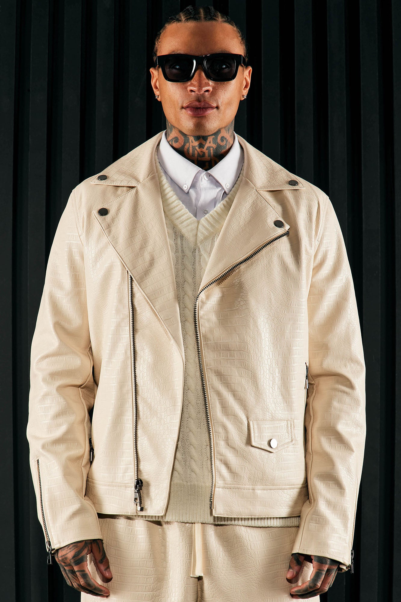 Cream leather jacket mens on sale