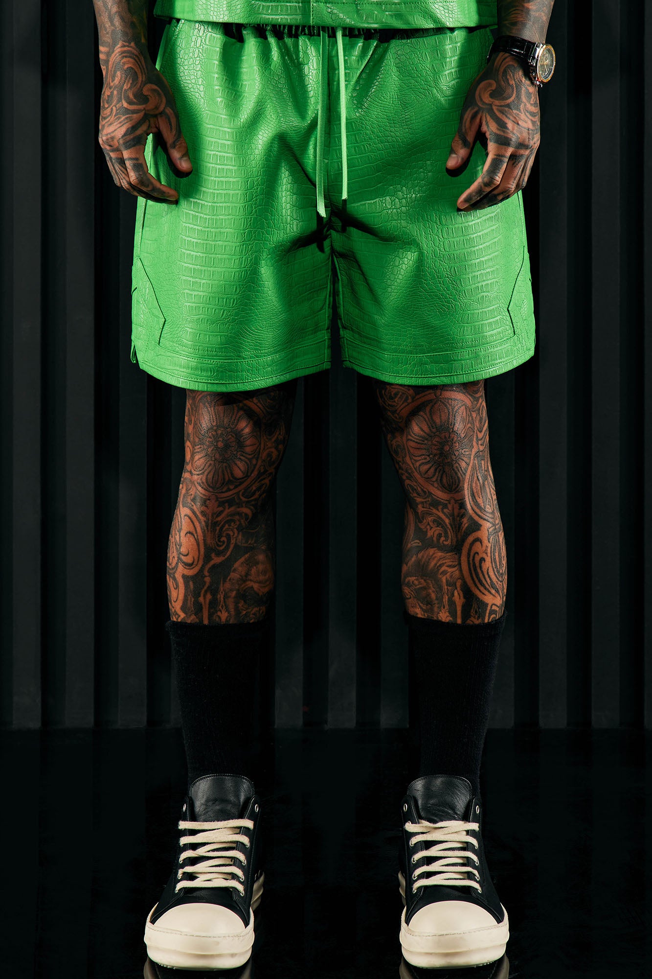 Gotta Run Faux Croc Leather Basketball Shorts Green