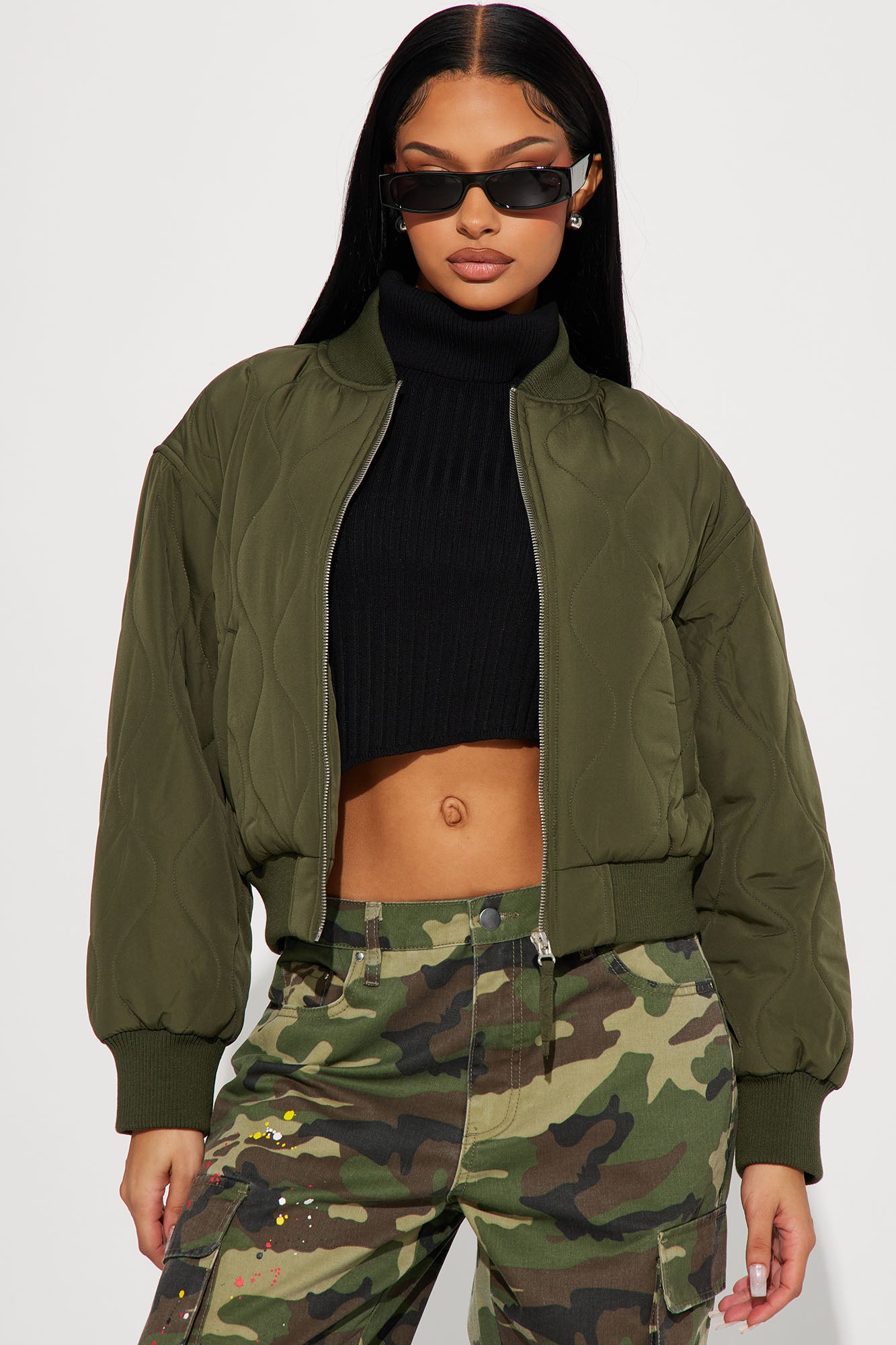 Evelyn Quilted Bomber Jacket Olive Fashion Nova Jackets