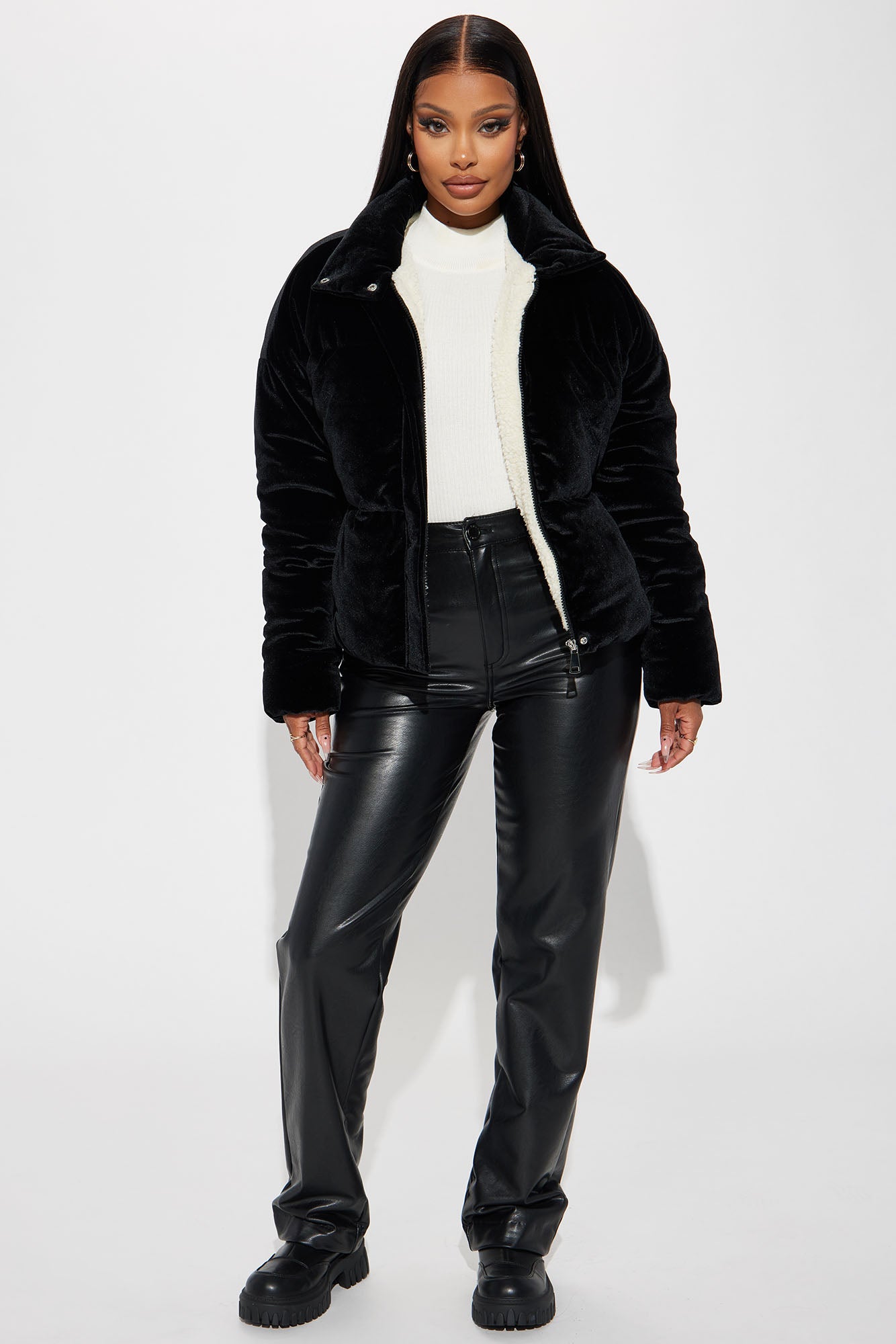 Black sale velvet puffer