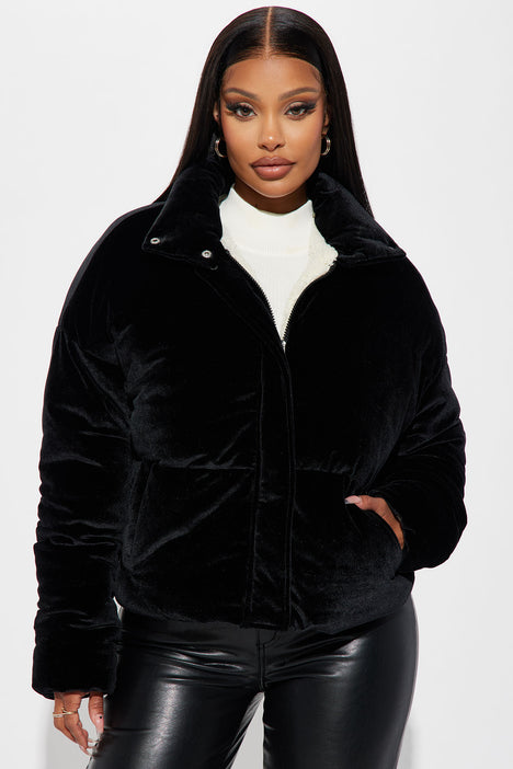 Velvet black puffer jacket online