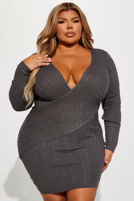 Chloe Sweater Mini Dress Charcoal Fashion Nova Dresses