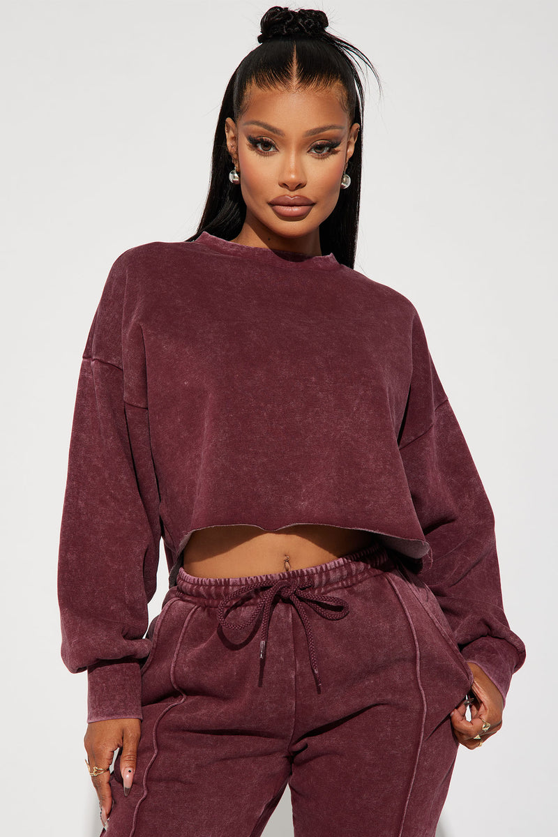 Chill Out Lounge Sweatshirt Burgundy Fashion Nova, Lounge Fashion