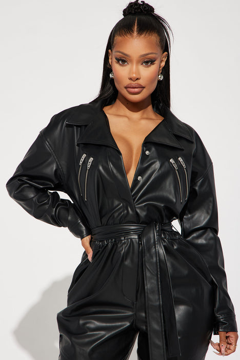 Missguided leather jumpsuit store
