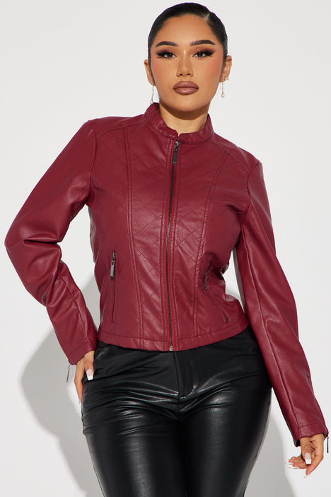 Hailey Faux Leather Jacket Burgundy Fashion Nova Jackets