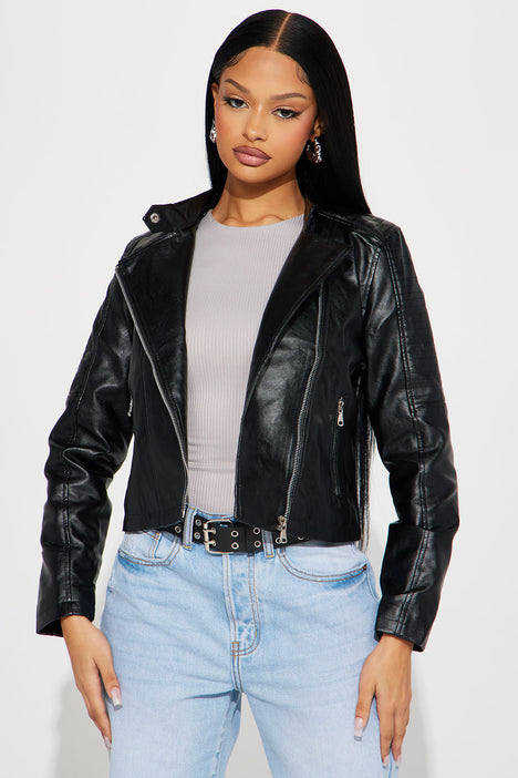 Try Me Not Faux Leather Jacket - Black