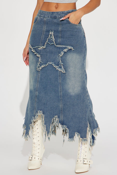 Denim midi deals skirt fashion nova