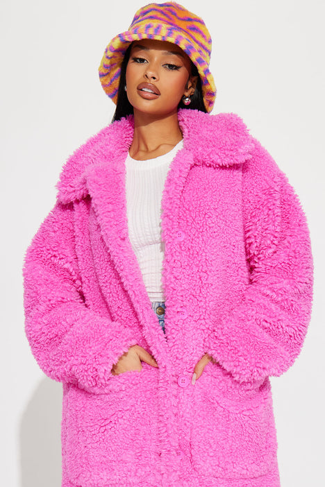 Cold Babe Faux Sherpa Coat Fuchsia Fashion Nova Jackets