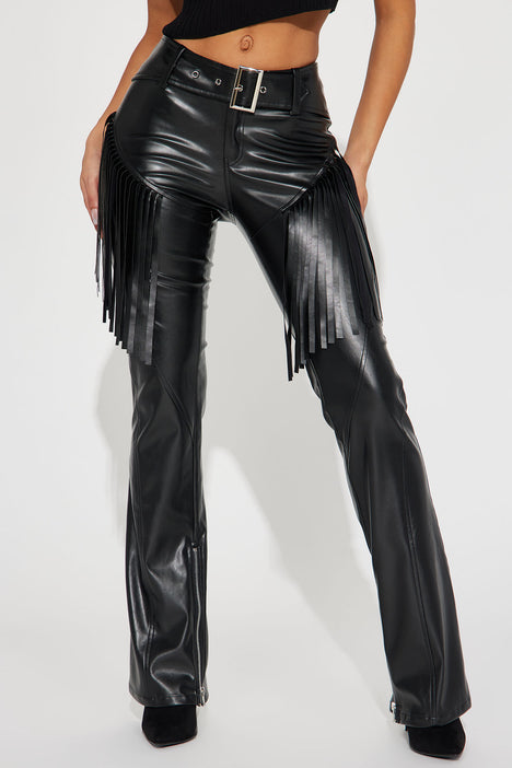 Troubled Low Rise Faux Leather Pant - Black, Fashion Nova, Pants