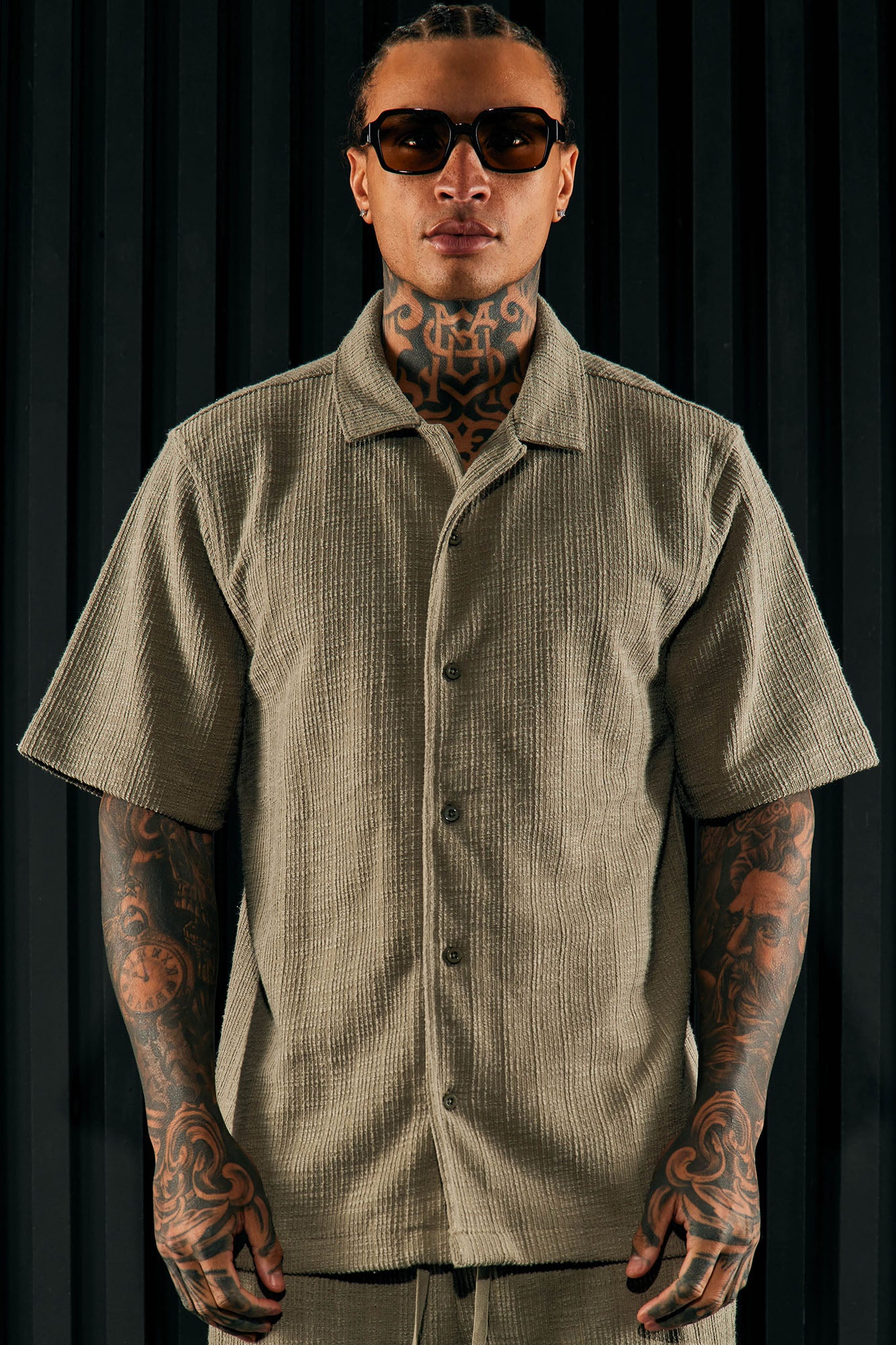 Olive short clearance sleeve button up