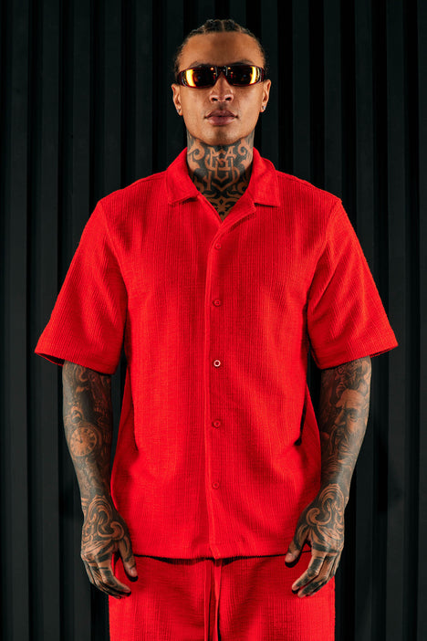 Red button up shirt short sales sleeve