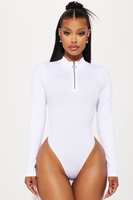 Alex Long Sleeve Seamless Bodysuit - White