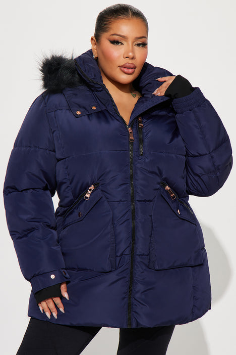 Navy blue puffa hot sale coat