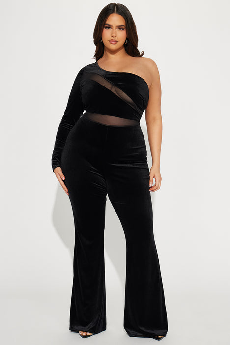 Plus size black velvet jumpsuit on sale