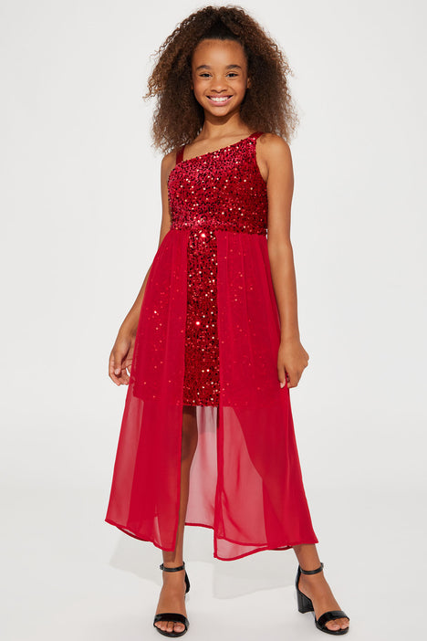 Mini Glitter Girl Sleeveless Dress Red Fashion Nova Kids