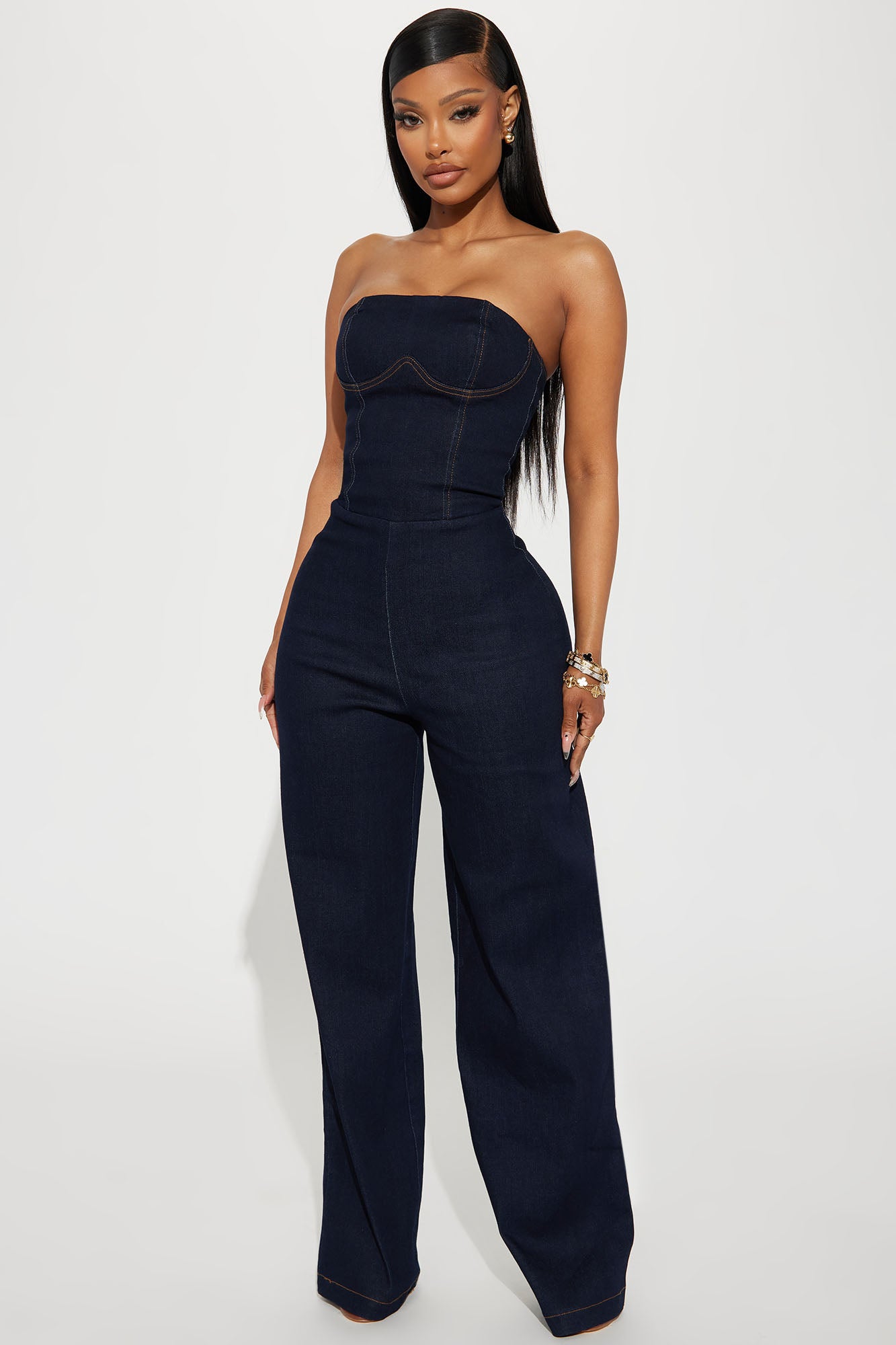 Tube top 2025 denim jumpsuit
