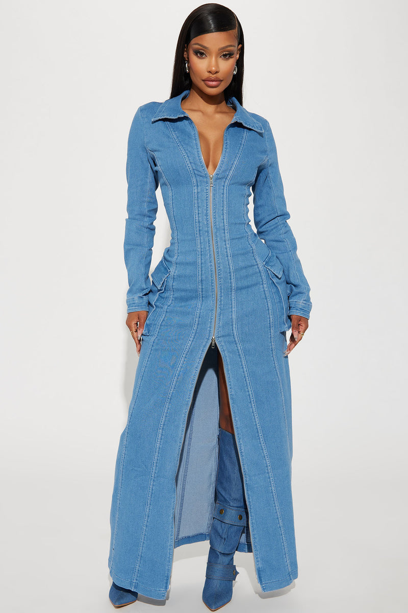 Brandy Denim Maxi Dress Medium Blue Wash Fashion Nova, Dresses