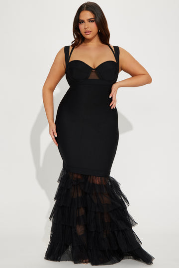 Shop Plus Size NYE Tulle Ruffle Party Dress in Black