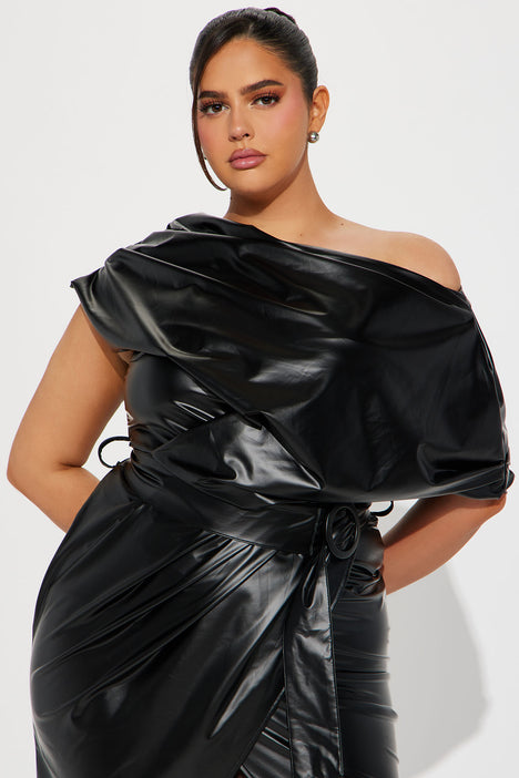 Layla Faux Leather Midi Dress Black