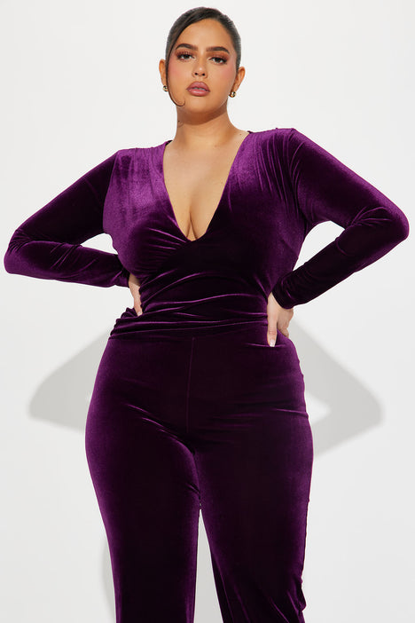 Here Is The Moment Velvet Jumpsuit Purple Fashion Nova