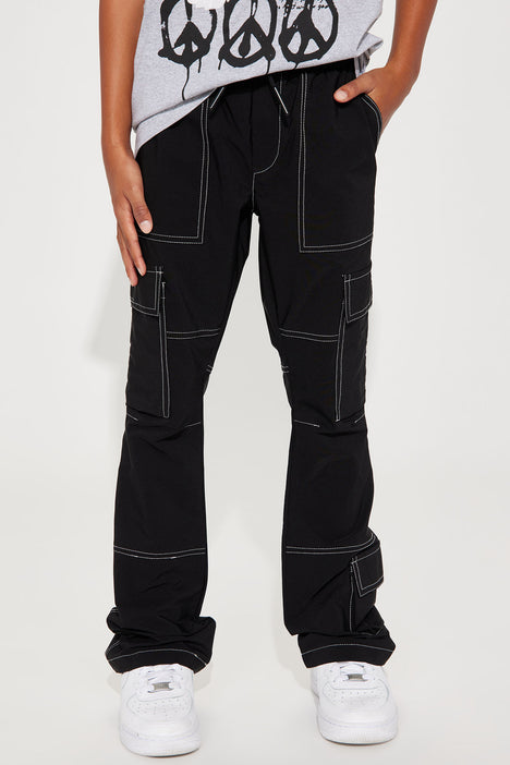 Mini Contrast Stitched Nylon Cargo Flared Pants - Black | Fashion Nova,  Kids Pants & Jeans | Fashion Nova