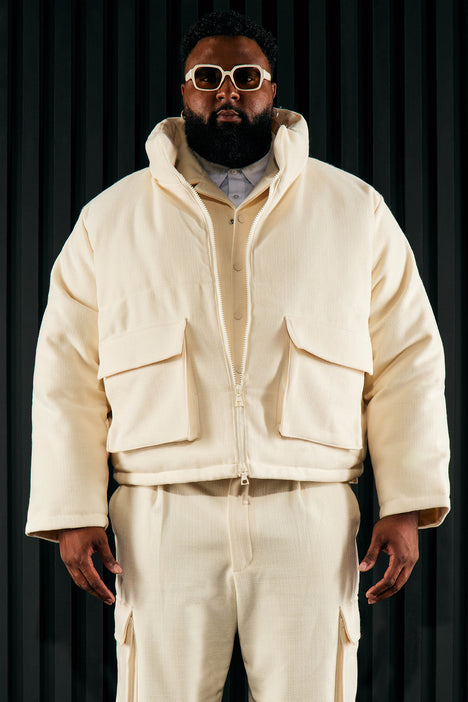 Cream cropped puffer jacket cheap