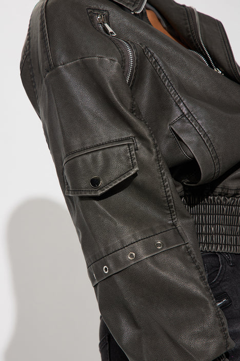 Hazel Washed Faux Leather Bomber Jacket - Charcoal, Fashion Nova, Jackets  & Coats
