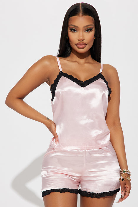 Princess Treatment Satin Lace PJ Short Set Pink Fashion Nova