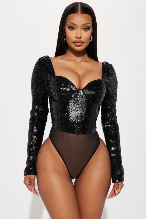 Cocktail Secrets Sequin Bodysuit Black